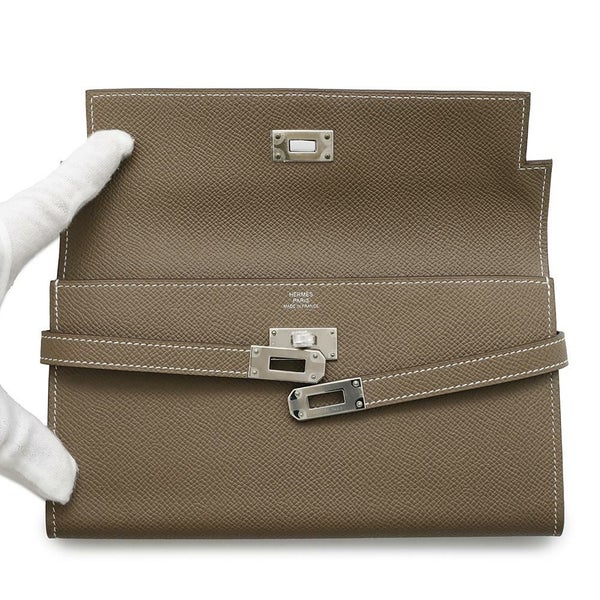 エルメス 長財布 ケリーウォレット ロング エトゥープ/シルバー金具 エプソン Y刻印 財布