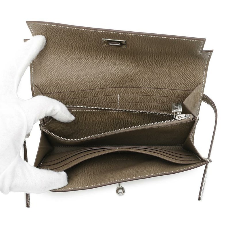 エルメス 長財布 ケリーウォレット ロング エトゥープ/シルバー金具 エプソン Y刻印 財布