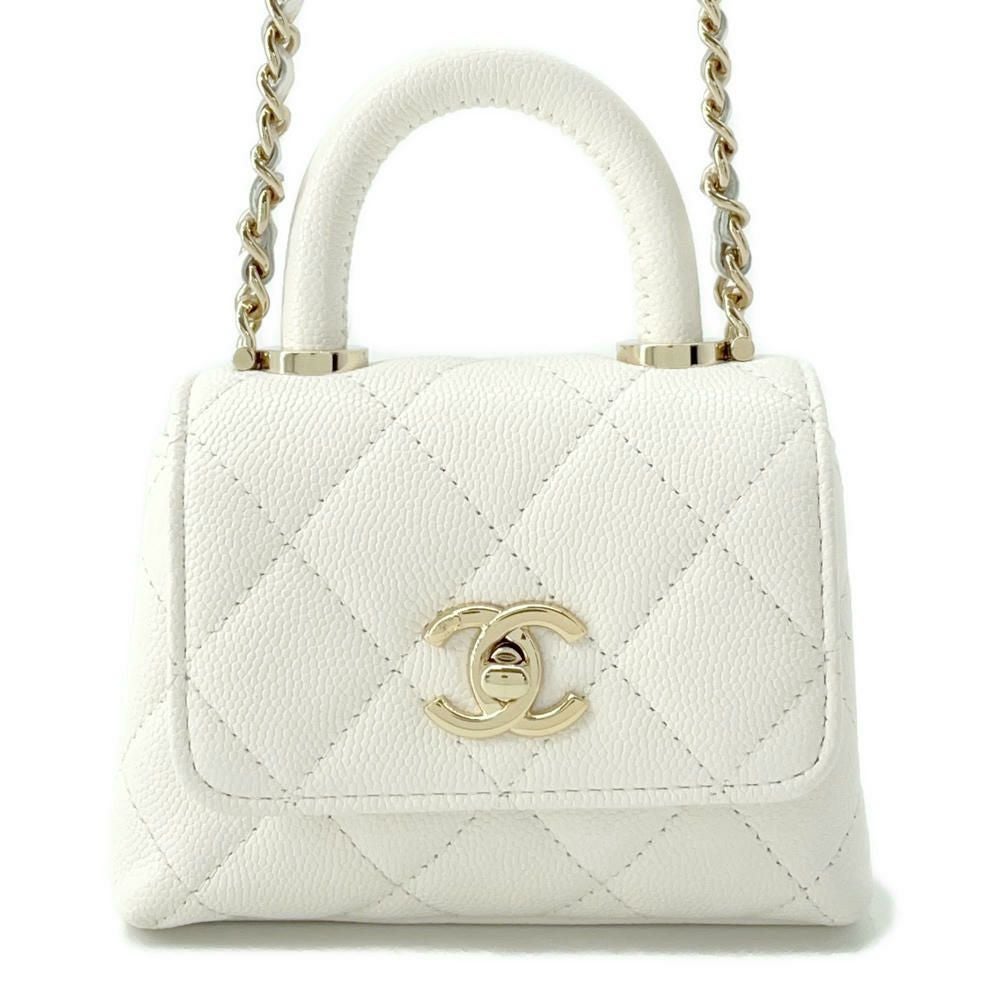 CHANEL シャネル ミニバッグ ポーチ コーヒーブラウン×ホワイト シャネル)AS0585フラップ バッグ パールハンドル ゴールド金具 (CHANEL