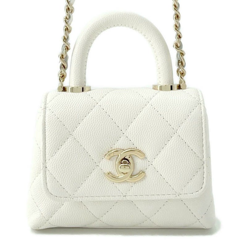 シャネル ハンドバッグ ココハンドル マトラッセ マイクロ キャビアスキン AP4245 CHANEL 2wayチェーンショルダーバッグ 白
