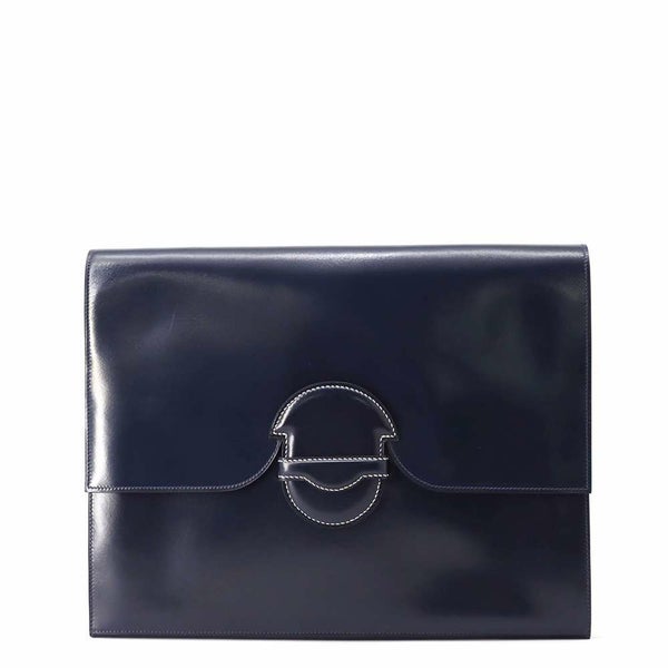 エルメス クラッチバッグ ファコ ネイビー ボックスカーフ 〇J刻印 HERMES メンズ バッグ