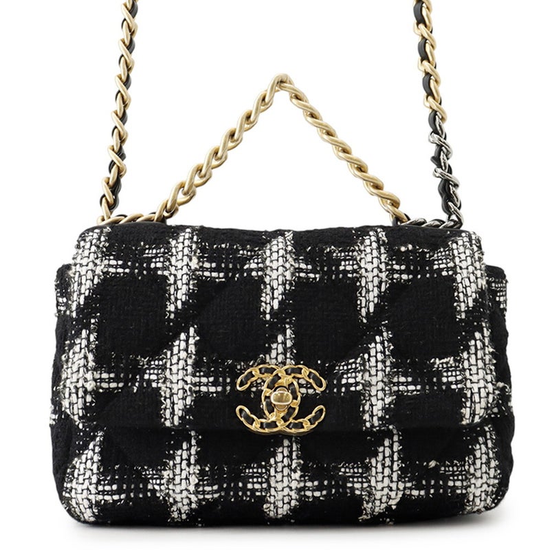 シャネル チェーンショルダーバッグ CHANEL19 フラップバッグ ココマーク  ツイード AS1160 CHANEL バッグ 黒 白