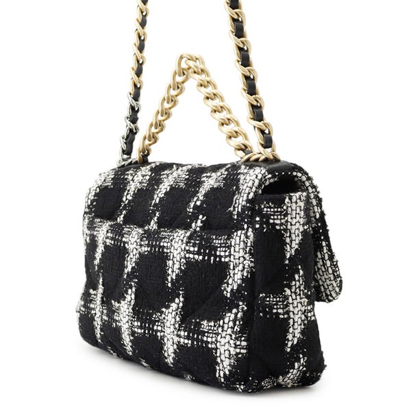 シャネル チェーンショルダーバッグ CHANEL19 フラップバッグ ココマーク  ツイード AS1160 CHANEL バッグ 黒 白