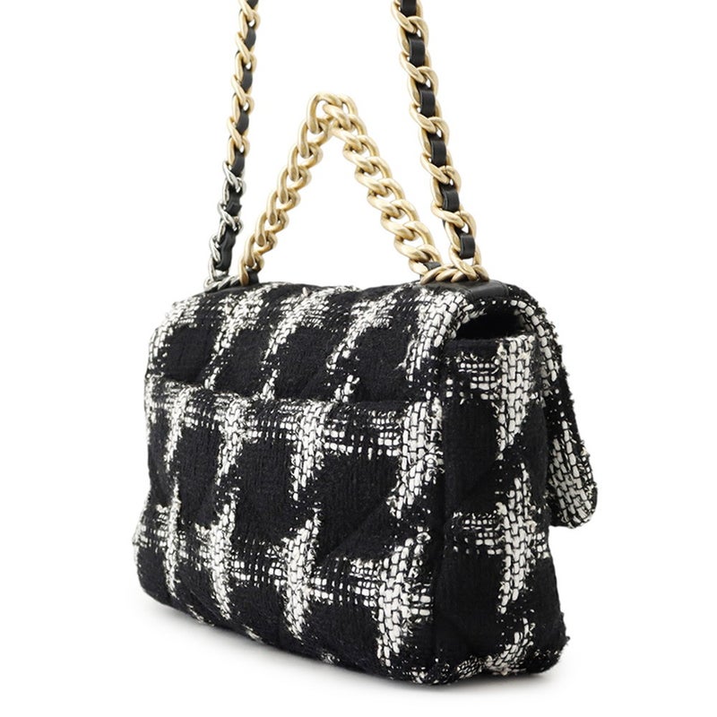 シャネル チェーンショルダーバッグ CHANEL19 フラップバッグ ココマーク  ツイード AS1160 CHANEL バッグ 黒 白