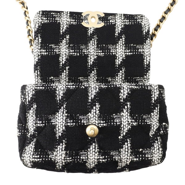 シャネル チェーンショルダーバッグ CHANEL19 フラップバッグ ココマーク  ツイード AS1160 CHANEL バッグ 黒 白