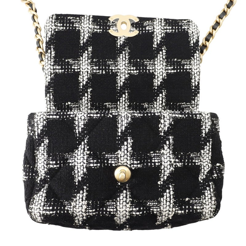 シャネル チェーンショルダーバッグ CHANEL19 フラップバッグ ココマーク  ツイード AS1160 CHANEL バッグ 黒 白