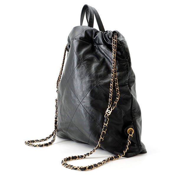 シャネル リュック シャネル22 ラージ シャイニーカーフレザー AS3313 CHANEL バックパック バッグ 黒