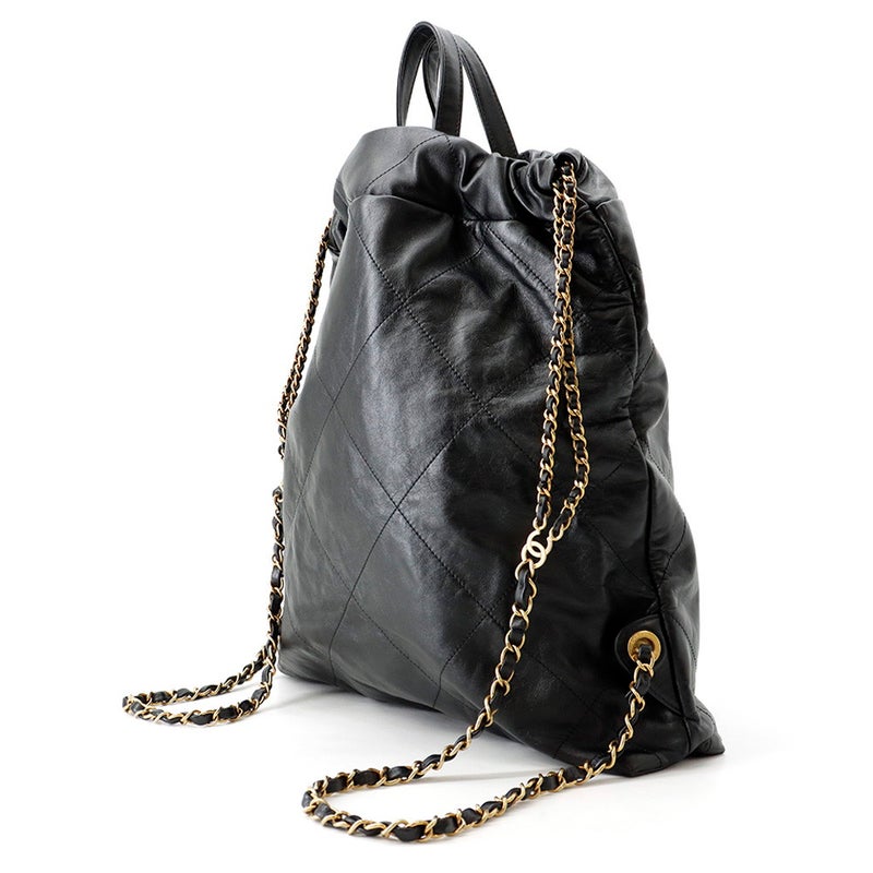 シャネル リュック シャネル22 ラージ シャイニーカーフレザー AS3313 CHANEL バックパック バッグ 黒