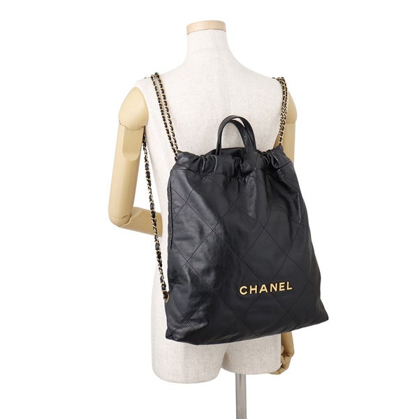 シャネル リュック シャネル22 ラージ シャイニーカーフレザー AS3313 CHANEL バックパック バッグ 黒