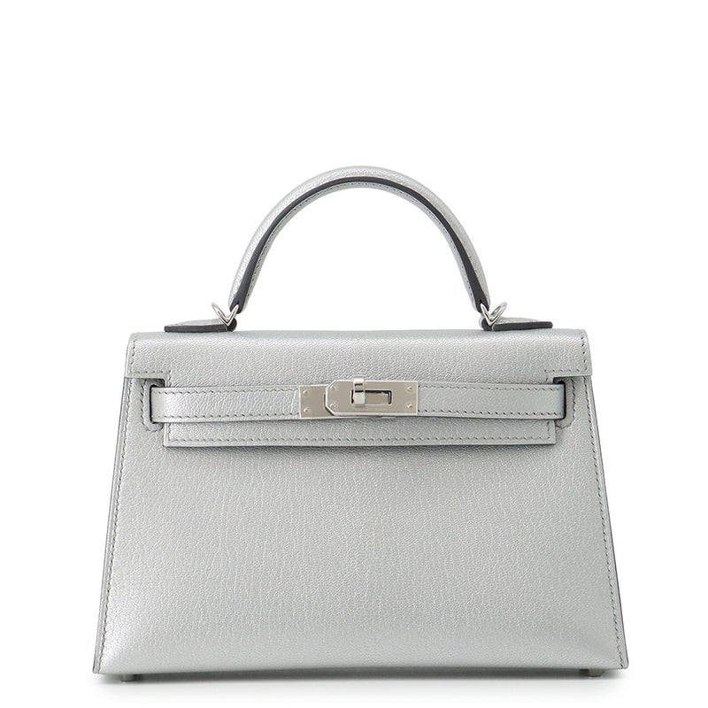エルメス ハンドバッグ ミニケリー 外縫い アルジャン/シルバー金具 シェブルシャムキラ G刻印 HERMES Kelly 2wayバッグ