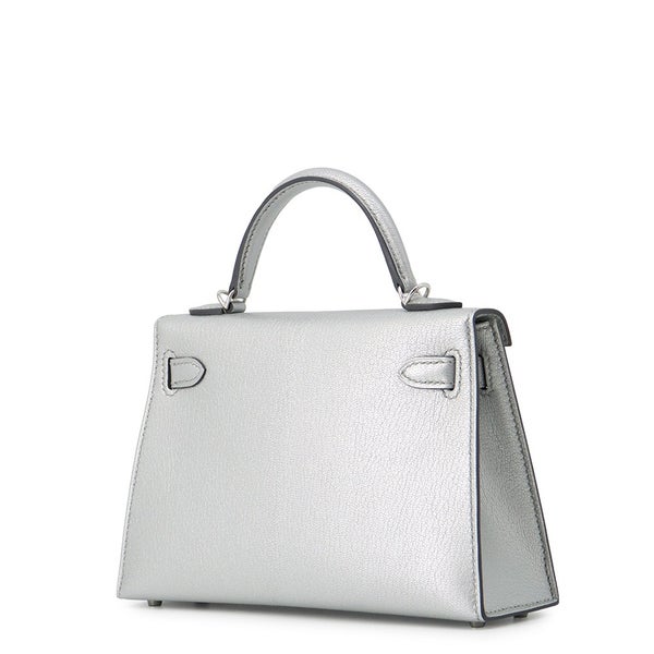 エルメス ハンドバッグ ミニケリー 外縫い アルジャン/シルバー金具 シェブルシャムキラ G刻印 HERMES Kelly 2wayバッグ