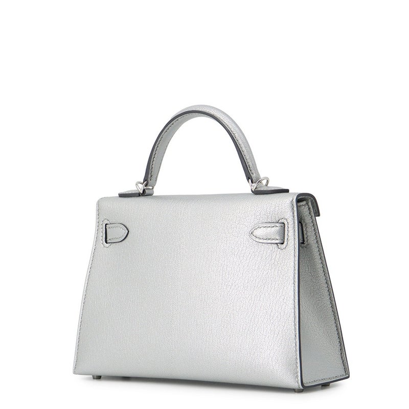エルメス ハンドバッグ ミニケリー 外縫い アルジャン/シルバー金具 シェブルシャムキラ G刻印 HERMES Kelly 2wayバッグ