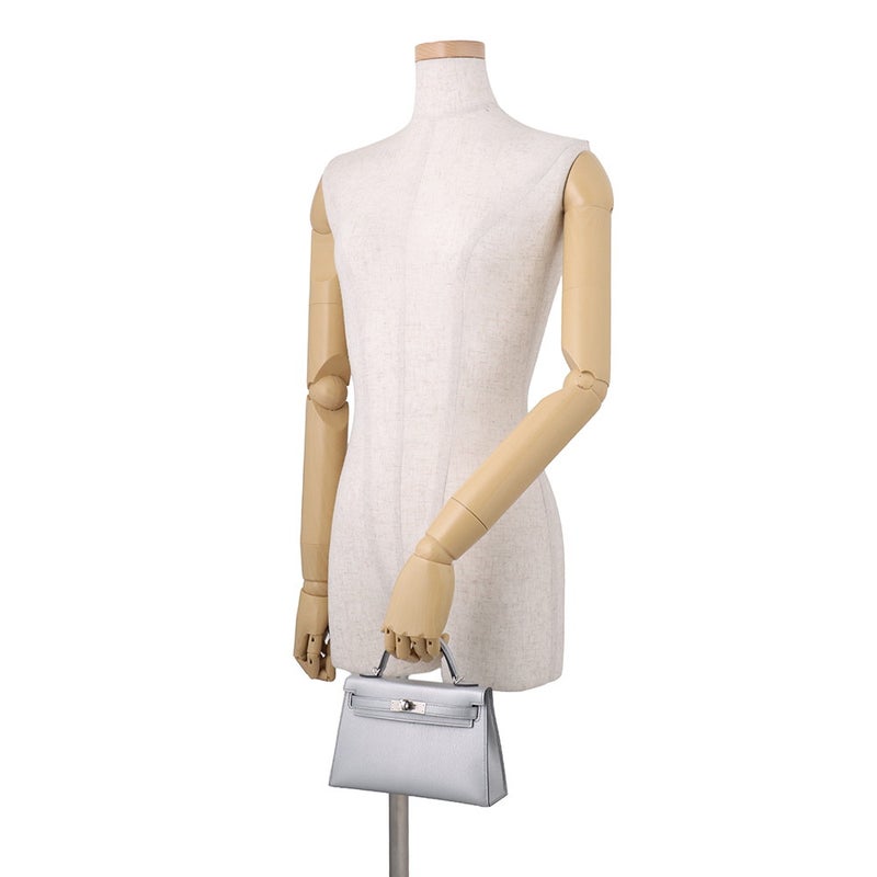 エルメス ハンドバッグ ミニケリー 外縫い アルジャン/シルバー金具 シェブルシャムキラ G刻印 HERMES Kelly 2wayバッグ