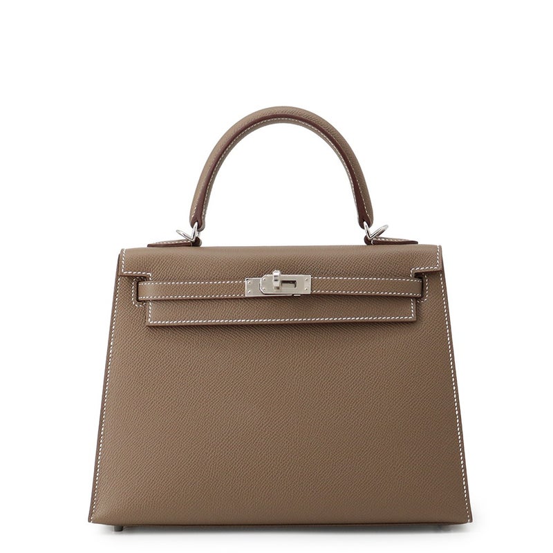 エルメス ハンドバッグ ケリー25 外縫い エトゥープ/シルバー金具 エプソン G刻印 HERMES Kelly 2wayバッグ