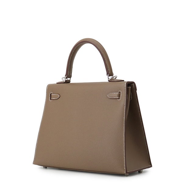 エルメス ハンドバッグ ケリー25 外縫い エトゥープ/シルバー金具 エプソン G刻印 HERMES Kelly 2wayバッグ