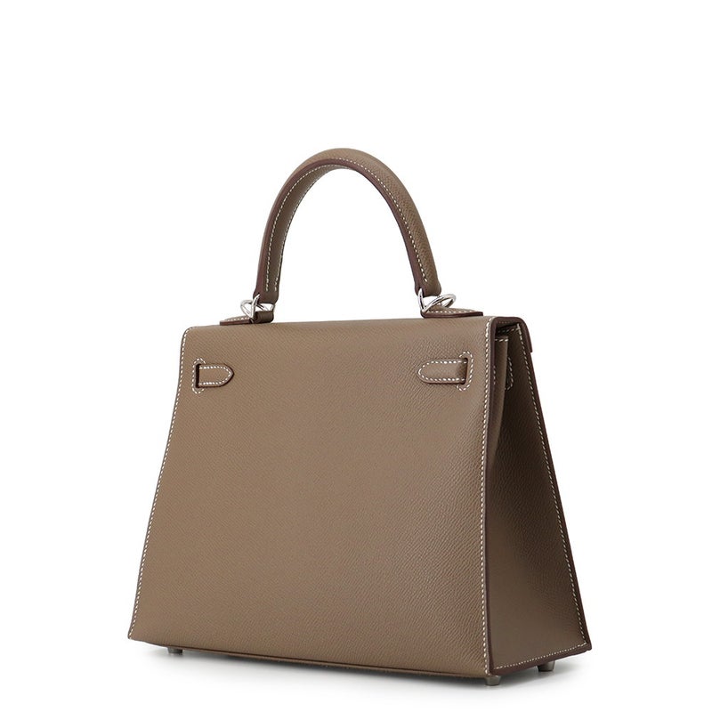 エルメス ハンドバッグ ケリー25 外縫い エトゥープ/シルバー金具 エプソン G刻印 HERMES Kelly 2wayバッグ