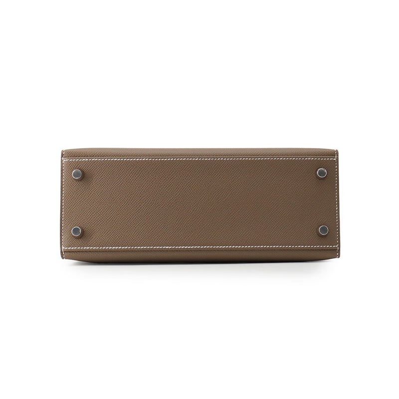 エルメス ハンドバッグ ケリー25 外縫い エトゥープ/シルバー金具 エプソン G刻印 HERMES Kelly 2wayバッグ