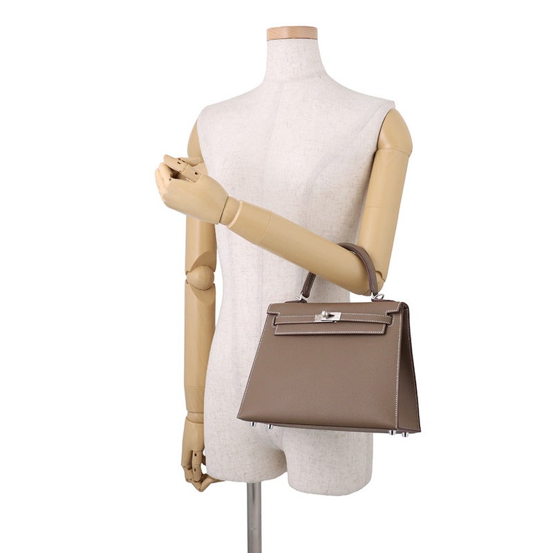 エルメス ハンドバッグ ケリー25 外縫い エトゥープ/シルバー金具 エプソン G刻印 HERMES Kelly 2wayバッグ