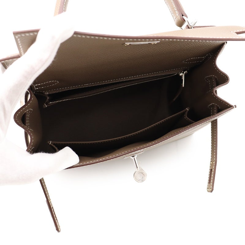 エルメス ハンドバッグ ケリー25 外縫い エトゥープ/シルバー金具 エプソン G刻印 HERMES Kelly 2wayバッグ