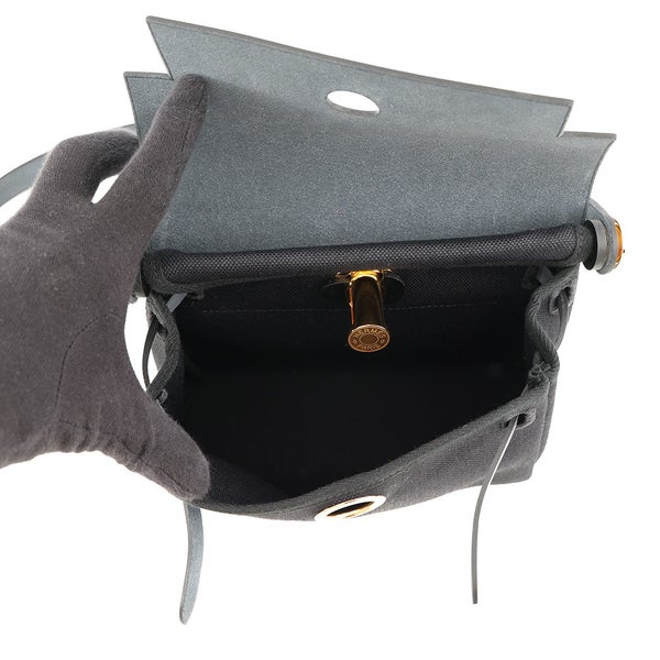 エルメス ショルダーバッグ エールバッグジップ ミニ ブラック/ゴールド金具 トワルアッシュ/ヴァッシュハンター K刻印 黒