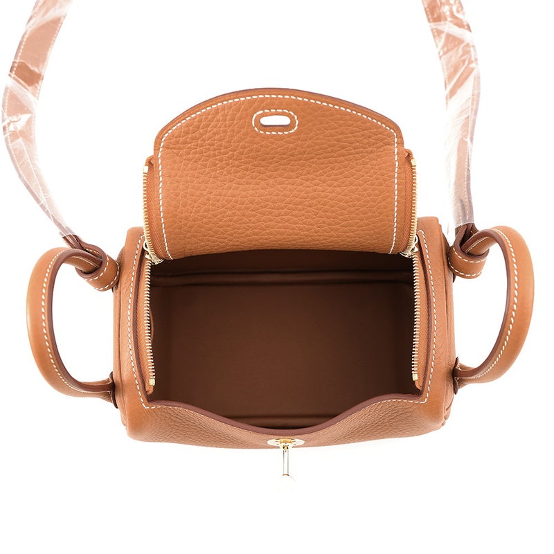 エルメス ハンドバッグ リンディ ミニ ゴールド/ゴールド金具 トリヨンクレマンス G刻印 HERMES バッグ 2wayショルダーバッグ