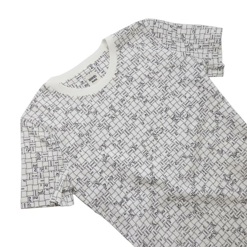 エルメス Ｔシャツ ボルデュック チェック コットン レディースサイズ36 HERMES トップス 白