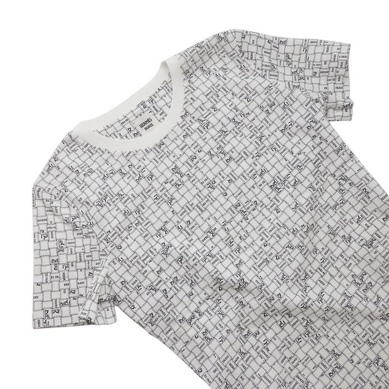 エルメス Ｔシャツ ボルデュック チェック コットン レディースサイズ36 HERMES トップス 白