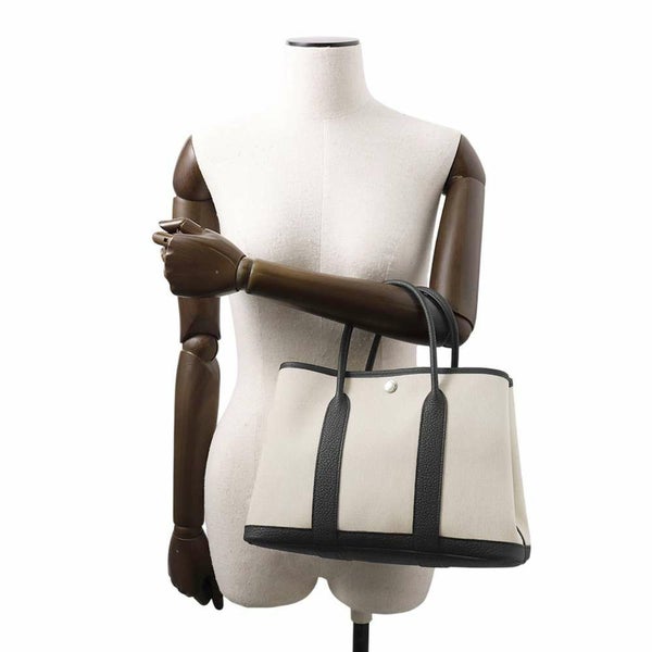 エルメス トートバッグ ガーデンパーティTPM ベージュ/ブラック/シルバー金具 トワルアッシュ/ネゴンダ K刻印 HERMES Garden Party 黒