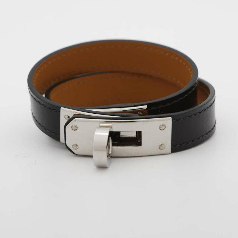 エルメス ブレスレット ケリー ドゥブルトゥール ブラック/シルバー金具 ボックスカーフ B刻印 サイズT2 黒