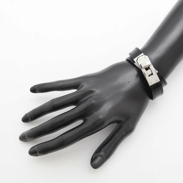 エルメス ブレスレット ケリー ドゥブルトゥール ブラック/シルバー金具 ボックスカーフ B刻印 サイズT2 黒