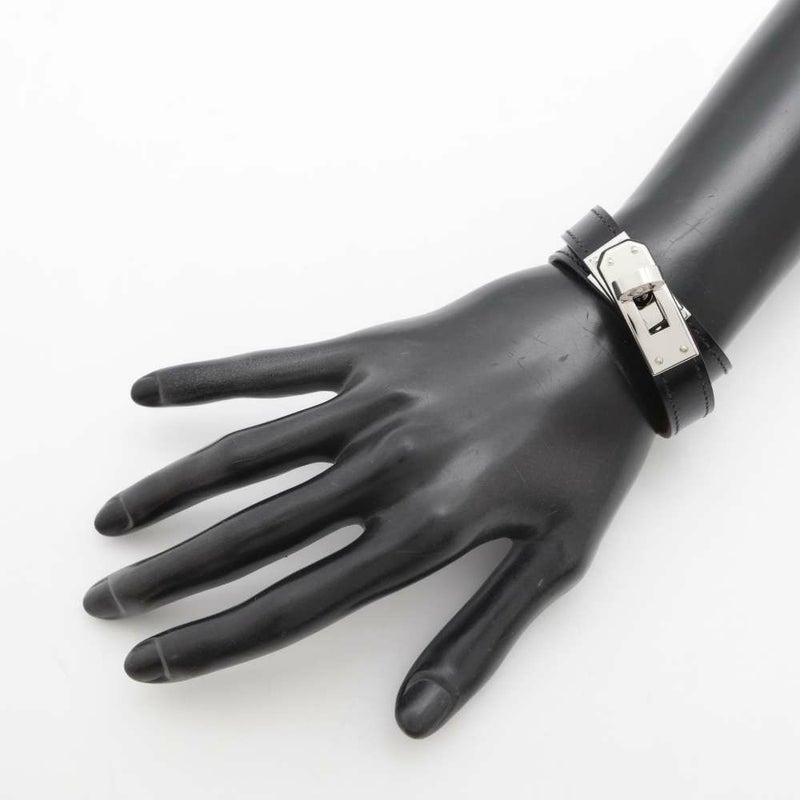 エルメス ブレスレット ケリー ドゥブルトゥール ブラック/シルバー金具 ボックスカーフ B刻印 サイズT2 黒