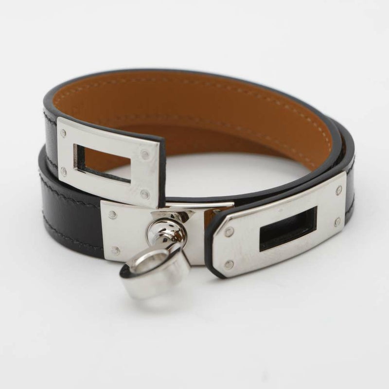 エルメス ブレスレット ケリー ドゥブルトゥール ブラック/シルバー金具 ボックスカーフ B刻印 サイズT2 黒