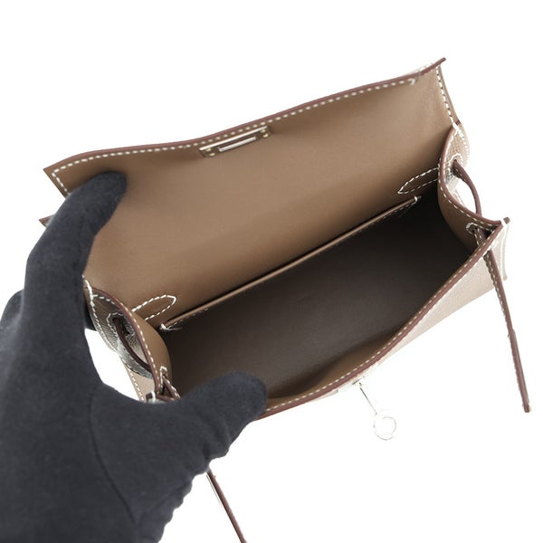 エルメス ミニケリー2 外縫い エトゥープ/シルバー金具 エプソン G刻印 ２wayショルダー