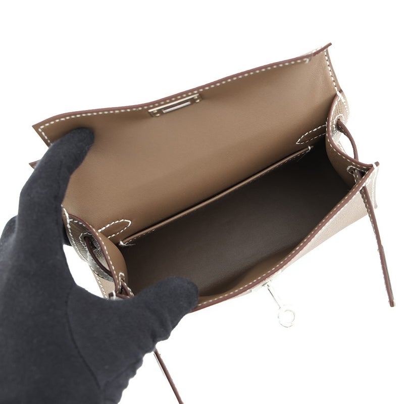 エルメス ミニケリー2 外縫い エトゥープ/シルバー金具 エプソン G刻印 ２wayショルダー