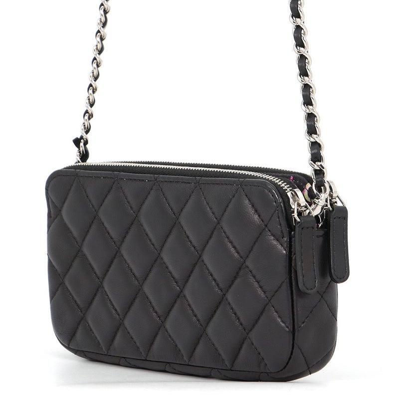 シャネル チェーンウォレット ココマーク マトラッセ ラムスキン A82527 CHANEL ポシェット 財布 黒