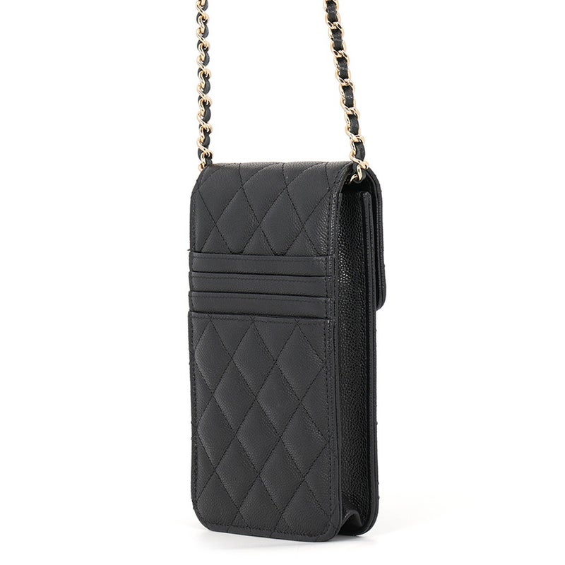 シャネル チェーンフォンケース マトラッセ ココマーク キャビアスキン AP3880 CHANEL バッグ 黒