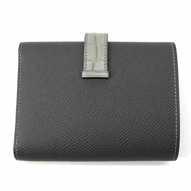 エルメス 三つ折り財布 ベアン コンビネ タッチ グラファイト/グリシマン/シルバー金具 ヴォーエプソン/アリゲーターマット B刻印