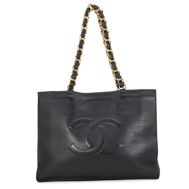 シャネル トートバッグ ココマーク レザー CHANEL バッグ デカココ チェーントート 黒