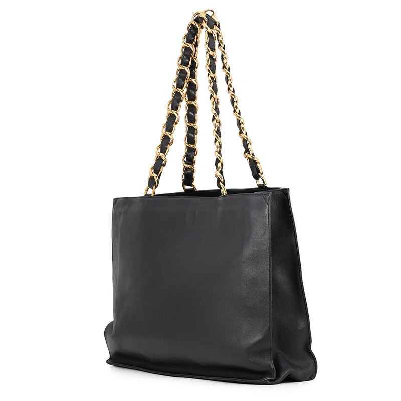 シャネル トートバッグ ココマーク レザー CHANEL バッグ デカココ チェーントート 黒