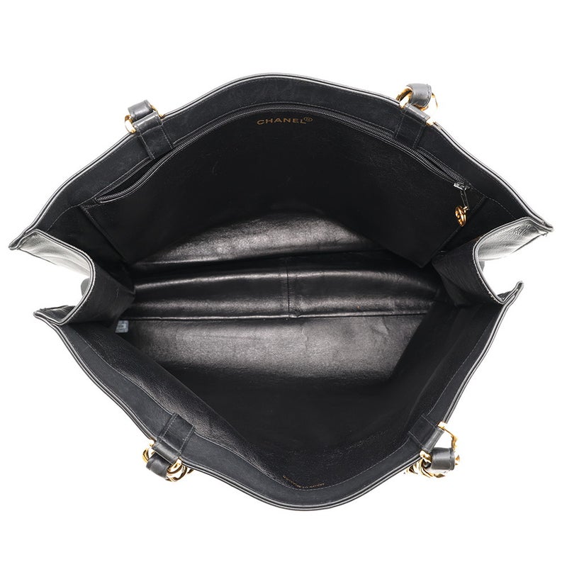 シャネル トートバッグ ココマーク レザー CHANEL バッグ デカココ チェーントート 黒