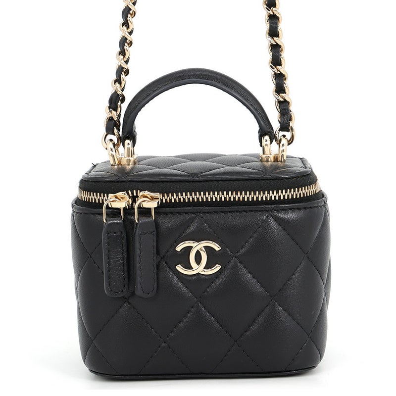 シャネル チェーンショルダーバッグ スモール バニティケース ラムスキン AP2198 CHANEL ポシェット ヴァニティ 黒