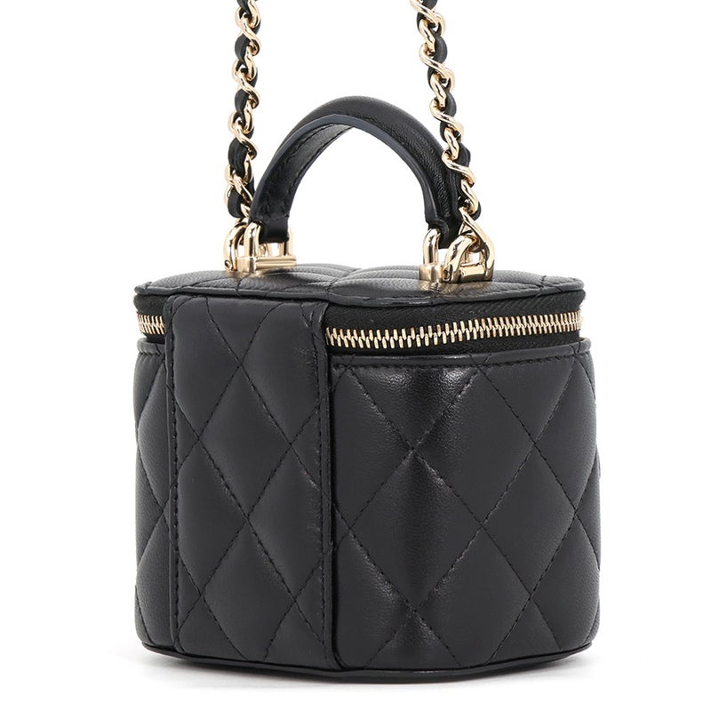 シャネル チェーンショルダーバッグ スモール バニティケース ラムスキン AP2198 CHANEL ポシェット ヴァニティ 黒