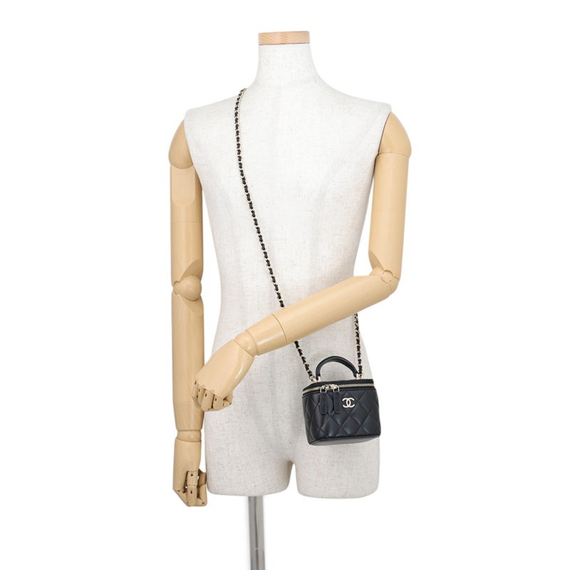 シャネル チェーンショルダーバッグ スモール バニティケース ラムスキン AP2198 CHANEL ポシェット ヴァニティ 黒