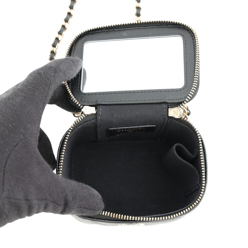 シャネル チェーンショルダーバッグ スモール バニティケース ラムスキン AP2198 CHANEL ポシェット ヴァニティ 黒
