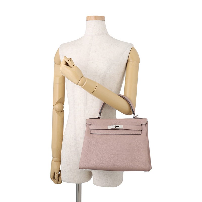 エルメス ハンドバッグ ケリー28 内縫い グリシーヌ/シルバー金具 トゴ X刻印 HERMES Kelly 2wayバッグ グリシン