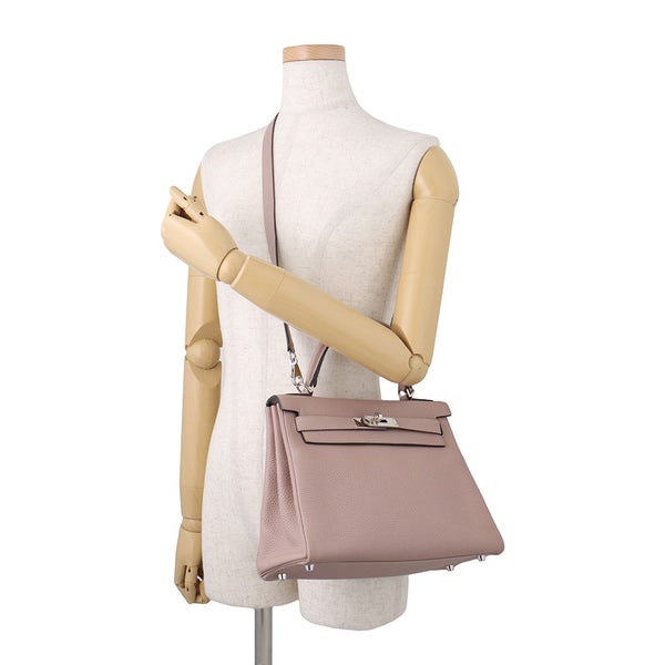 エルメス ハンドバッグ ケリー28 内縫い グリシーヌ/シルバー金具 トゴ X刻印 HERMES Kelly 2wayバッグ グリシン