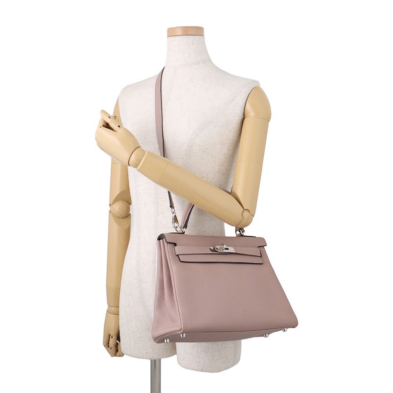 エルメス ハンドバッグ ケリー28 内縫い グリシーヌ/シルバー金具 トゴ X刻印 HERMES Kelly 2wayバッグ グリシン