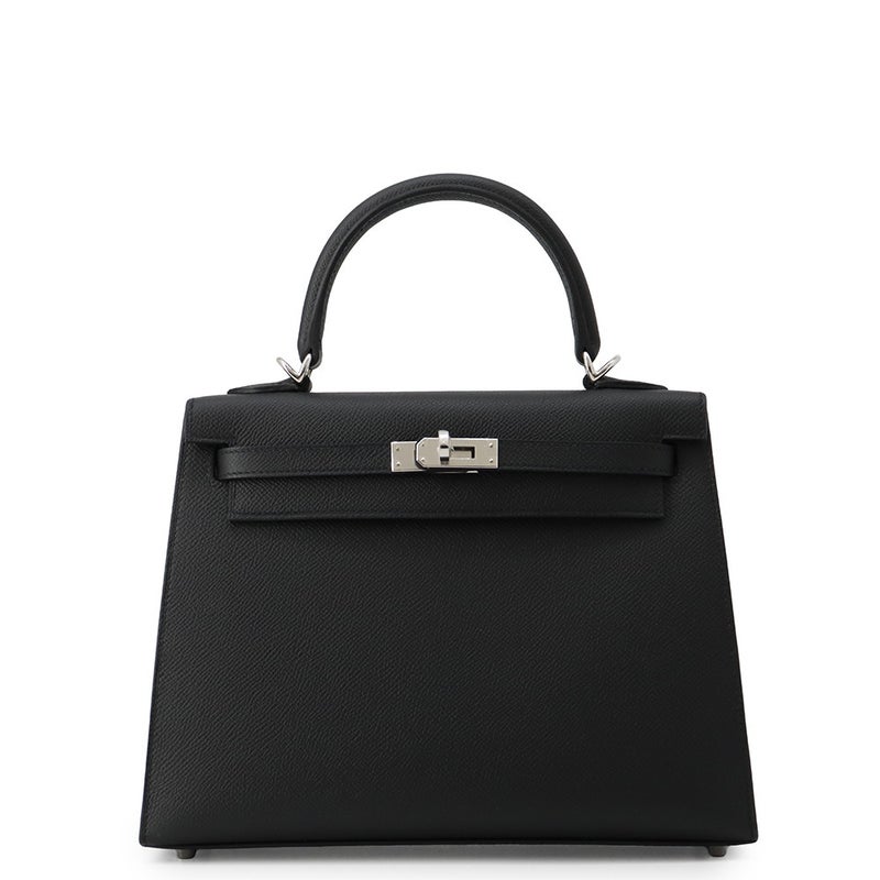 エルメス ハンドバッグ ケリー25 外縫い ブラック/シルバー金具 エプソン G刻印 HERMES Kelly 2wayバッグ 黒