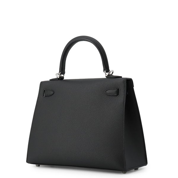エルメス ハンドバッグ ケリー25 外縫い ブラック/シルバー金具 エプソン G刻印 HERMES Kelly 2wayバッグ 黒