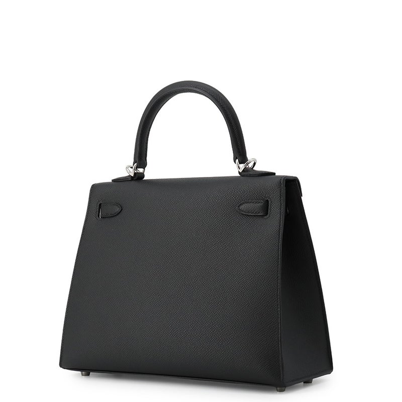 エルメス ハンドバッグ ケリー25 外縫い ブラック/シルバー金具 エプソン G刻印 HERMES Kelly 2wayバッグ 黒